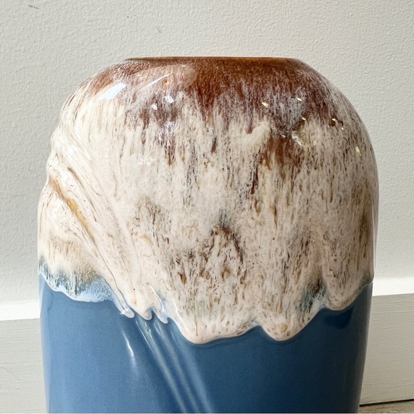 Vintage Drip Glaze Draped Deco Vase with Kintsugi Delphinium Blue Midcen… - Picture 4 of 9